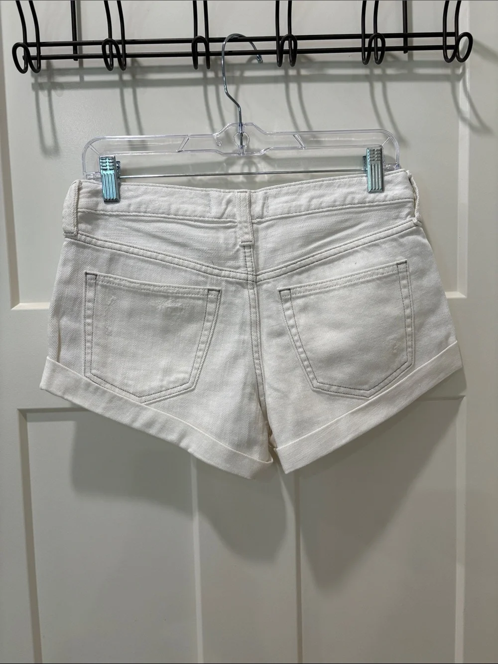 Free People White Button-Front High-Rise Denim Shorts